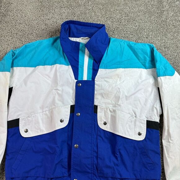 VINTAGE Van Heusen Jacket Mens M Blue White Coloblock Sailing Windbreaker READ - Picture 3 of 15